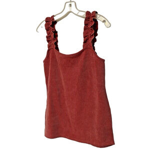 Blue Buttercup Tank Top Ruffle Strap Boho Girly Packable Travel Knit -Size M-USA